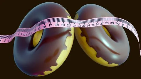 3D rendering of frosted donuts and a flexible measuring tape. Stock Illustration