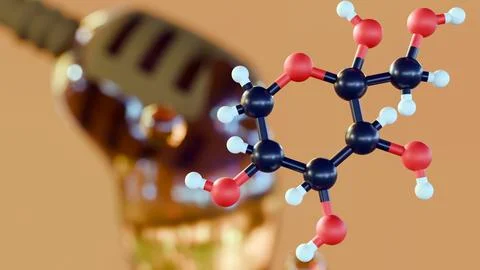 A 3d rendering of fructose molecule and honey Illustrazione stock