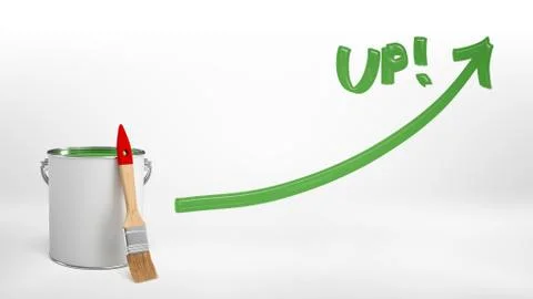 3d rendering of a full red paint bucket with a new brush leaning on it beside a イラスト素材