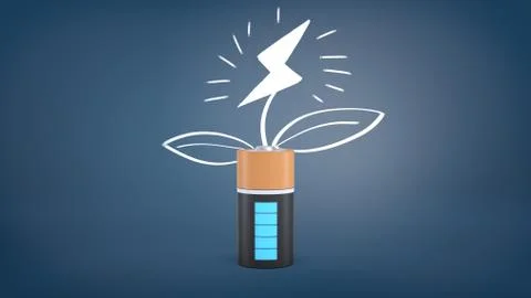3d rendering of a fully charged battery stands on a blue background with a イラスト素材