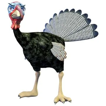 3D rendering of funny cartoon turkey with expressive face and spread tail f.. Stock Illustration