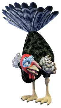 3D rendering of funny cartoon turkey with expressive face and spread tail f.. Illustrazione stock