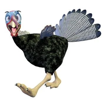 3D rendering of funny cartoon turkey with expressive face and spread tail f.. Stock Illustration