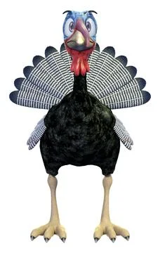 3D rendering of funny cartoon turkey with expressive face and spread tail f.. Stock Illustration