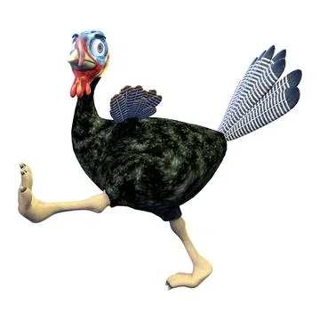 3D rendering of funny cartoon turkey with expressive face and spread tail f.. Stock Illustration