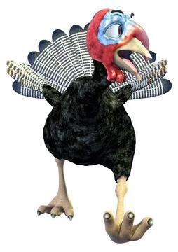 3D rendering of funny cartoon turkey with expressive face and spread tail f.. Stock Illustration