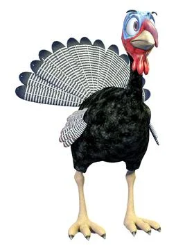 3D rendering of funny cartoon turkey with expressive face and spread tail f.. Stock Illustration