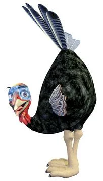 3D rendering of funny cartoon turkey with expressive face and spread tail f.. Stock Illustration
