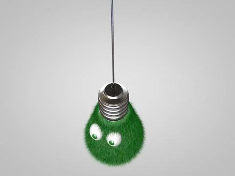 3d rendering of a funny green lamp character with grass isolated on white Stock Illustration