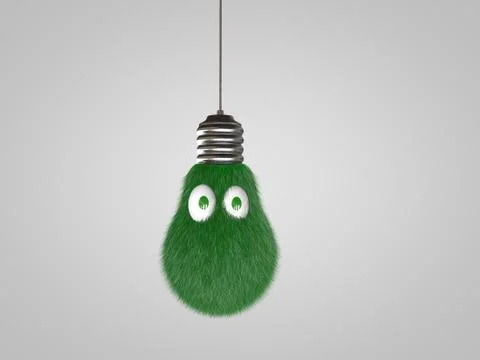 3d rendering of a funny green lamp character with grass isolated on white Stock Illustration