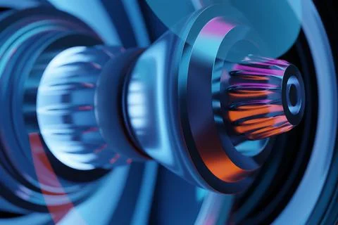 3D rendering future engine rocket turbine technology under blue and purple li Stock Illustration