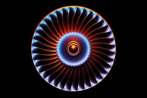 3D rendering future engine rocket turbine technology under blue and purple li Stock Illustration