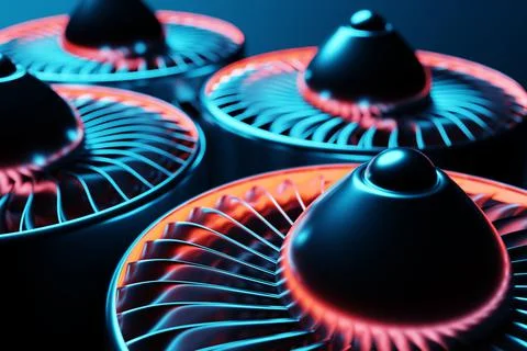 3D rendering future engine rocket turbine technology under blue and purple li Stock Illustration