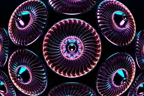 3D rendering future engine rocket turbine technology under blue and purple li イラスト素材