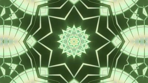 3D rendering of a futuristic background with geometric shapes and green light Stock Illustration