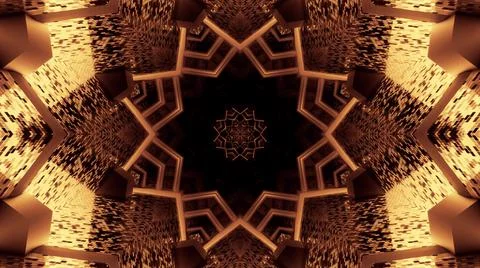 3D rendering of a futuristic background with geometric shapes and brown light Stock Illustration