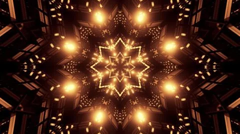 A 3D rendering of a futuristic background with geometric shapes and glowing n Stock Illustration
