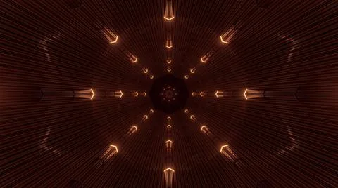 A 3D rendering of a futuristic background with geometric shapes and brown glo Stock Illustration