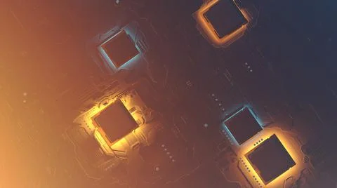 3d rendering of a futuristic circuit board with surface mount components Stock-Illustration