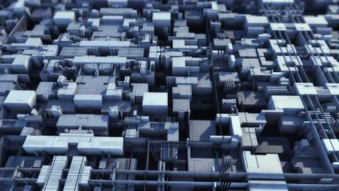 3d rendering. Futuristic city and spaceships Stock Illustration