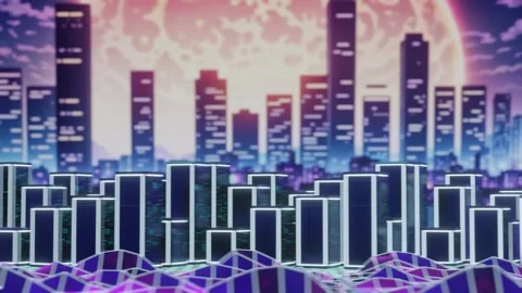 3D rendering of a futuristic city vj endless loop panoramic Stock Footage 273629170