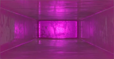 3D rendering. Futuristic corridor with old metal walls and floor, illuminated Stock Illustration