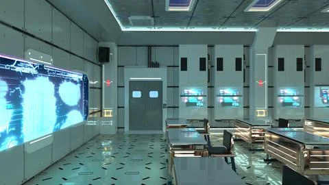 3D Rendering Futuristic High School Classroom Stock Illustration