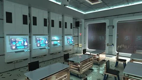 3D Rendering Futuristic High School Classroom Stock Illustration