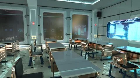 3D Rendering Futuristic High School Classroom Stock Illustration