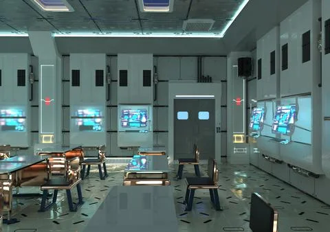 3D Rendering Futuristic High School Classroom Stock Illustration