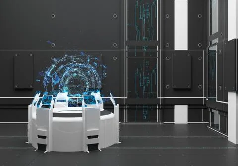 3d Rendering Futuristic interior with hologram Illustrazione stock