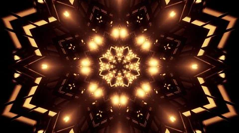 A 3D rendering of futuristic kaleidoscope patterns in neon brown and black vi Stock Illustration
