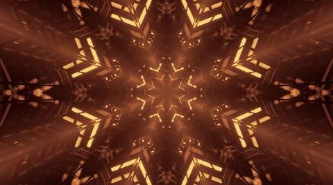 A 3D rendering of futuristic kaleidoscope patterns in neon brown and black vi Stock Illustration