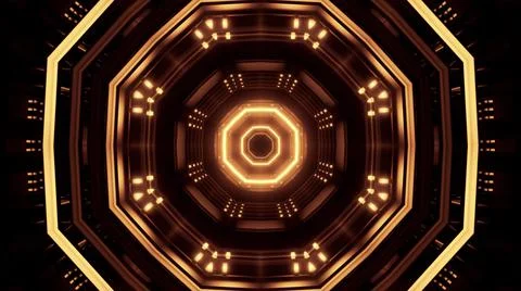 A 3D rendering of futuristic kaleidoscope patterns in neon brown and black vi Stock Illustration