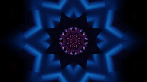 A 3D rendering of futuristic kaleidoscope patterns in blue and black vibrant  Stock Illustration