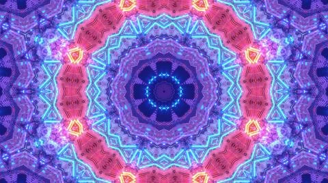 A 3D rendering of futuristic kaleidoscope patterns in neon pink and purple vi Stock Illustration
