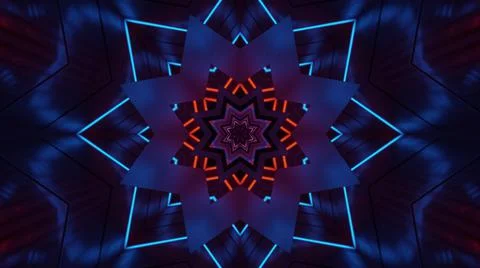 A 3D rendering of futuristic kaleidoscope patterns in blue and black vibrant  Stock Illustration