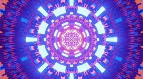 3D rendering of futuristic kaleidoscopic patterns in neon blue vibrant colors Stock Illustration
