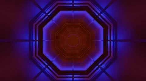 A 3D rendering of futuristic kaleidoscopic patterns in neon blue and brown vi Stock Illustration