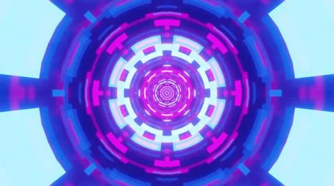A 3D rendering of futuristic kaleidoscopic patterns in purple and blue vibran Stock Illustration