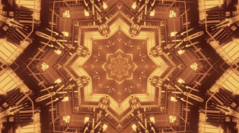 3D rendering of futuristic kaleidoscopic patterns in neon brown vibrant color Stock Illustration