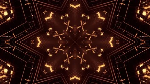 3D rendering of futuristic kaleidoscopic patterns in neon brown vibrant color Stock Illustration