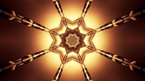 A 3D rendering of futuristic kaleidoscopic patterns in neon brown and black v Stock Illustration