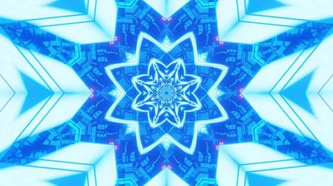 A 3D rendering of futuristic kaleidoscopic patterns in blue and white vibrant Stock Illustration