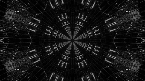 A 3D rendering of futuristic kaleidoscopic patterns in black and white vibran Stock Illustration