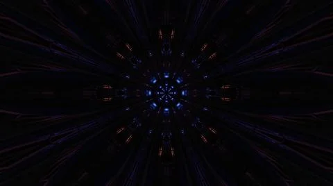 3D rendering of futuristic kaleidoscopic patterns background in vibrant blue and Stock Illustration