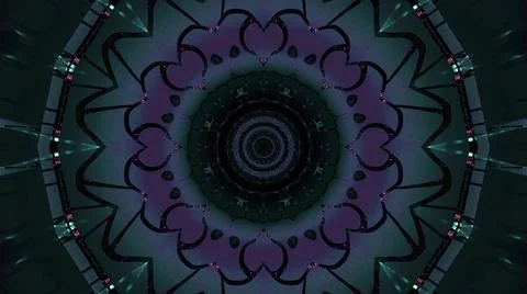 3D rendering of futuristic kaleidoscopic patterns background in vibrant dark Stock Illustration