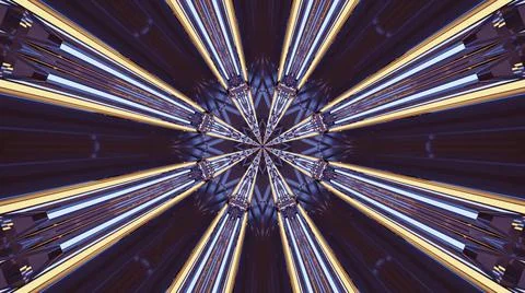 3D rendering of futuristic kaleidoscopic patterns background in vibrant yellow Stock Illustration