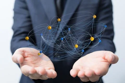 3D rendering of futuristic lines hovering over a man's hands Photos