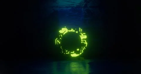 3d rendering. Futuristic object sci-fi surface with particle neon elements of 스톡 일러스트